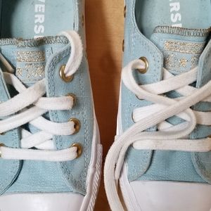 Polar Blue Converse, gold trim, size 6.5